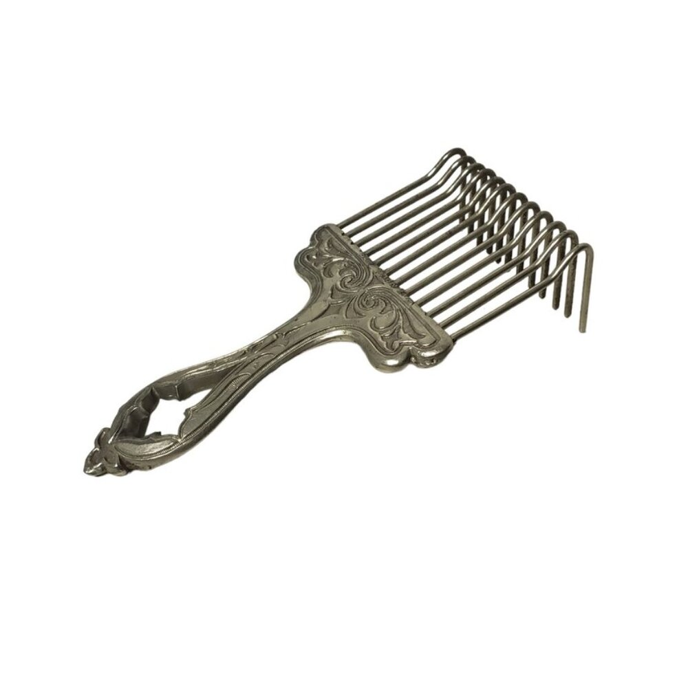 1873 ornate silver metal wool fiber comb